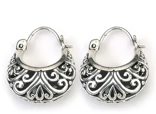Sterling Silver Scrollwork Hoop Earrings