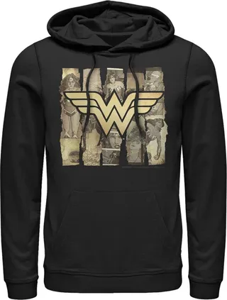 Men's Justice League Logo Newspaper Portraits Pull Over Hoodie - Black - 3X Large