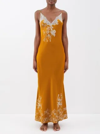 Floral-print Lace-trim Silk-satin Slip Dress