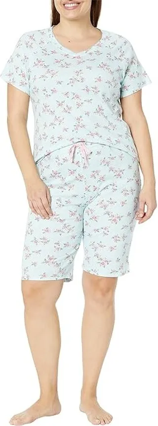 Karen Neuburger Short Sleeve V-Neck Bermuda PJ Set (Hibiscus Floral) Women's Pajama Sets