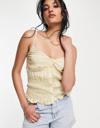 French Connection smocked cami top in ditsy floral
