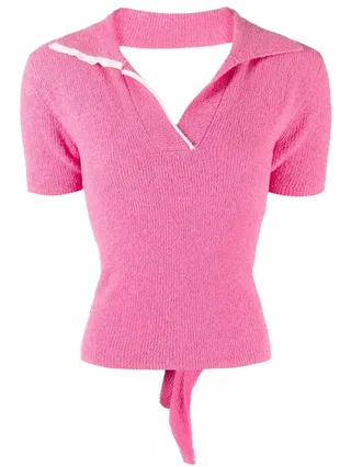 Open-Back Knitted Polo Top