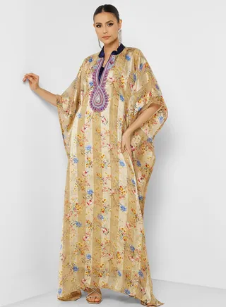 Printed V-Neck Kaftan With Inner