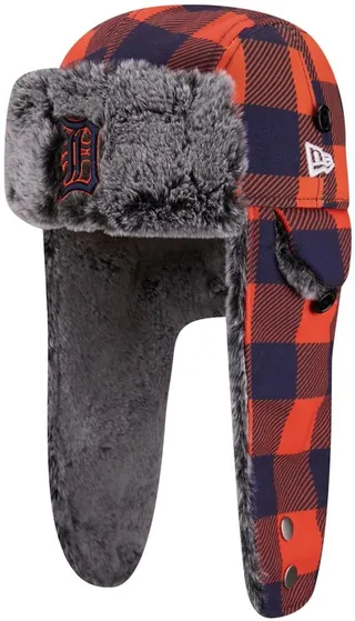 Men's Orange Detroit Tigers Buffalo Plaid Trapper Hat