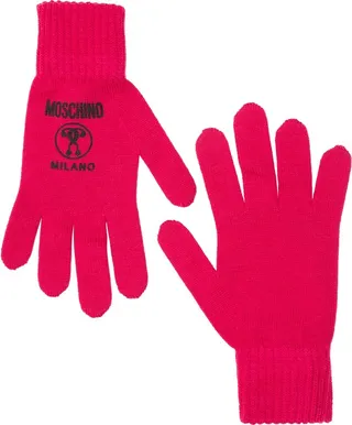 Moschino Double Question Mark Logo Detailed Gloves