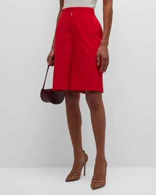 High-Rise Wide-Leg Bermuda Shorts