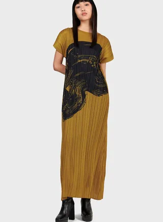 Printed Plisse Detail Kaftan