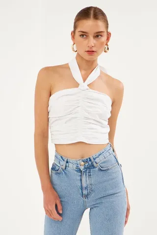 Endless Rose Halter Loop Ruched Top - White