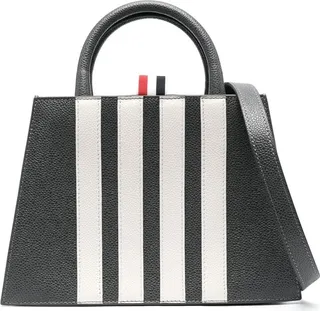 Stripe-Detail Leather Tote Bag