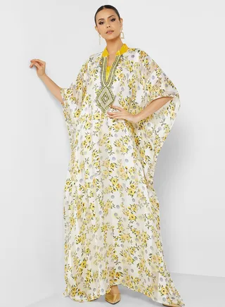 Printed V-Neck Kaftan With Inner