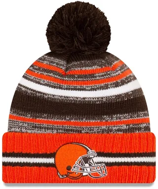New Era Youth Cleveland Browns 2021 Sideline Sport Pom Cuffed Knit Hat