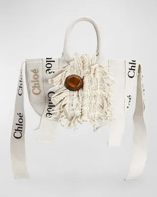 Woody Small Logo Fringe Canvas Tote Bag