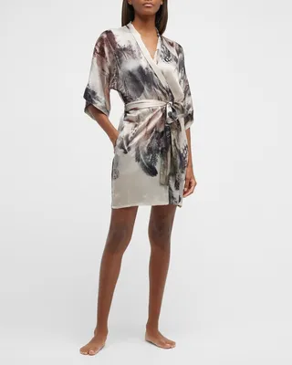 Sanctuary Feather-Print Silk Robe