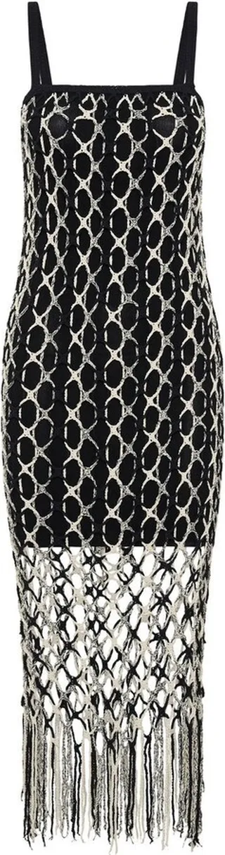 Crochet-Net Layered Midi Dress