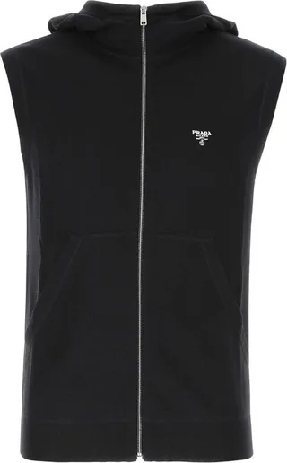 Prada Logo Detailed Zip-Up Hooded Gilet