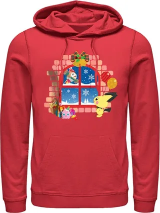 Men's Pokemon Christmas Window Pull Over Hoodie - Red - Small