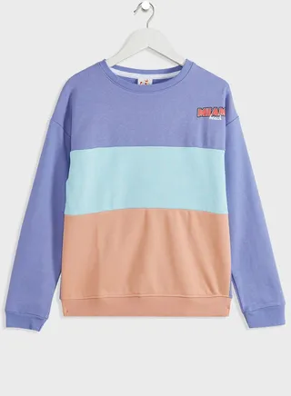 Girls Colorblock Round Neck Sweatshirt
