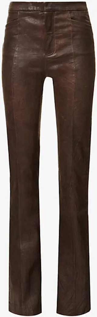 Womens Chestnut Naomi Straight-leg Mid-rise Leather Trousers