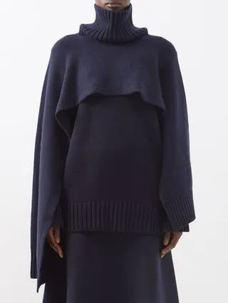 Ribbed Cashmere Roll-neck Poncho