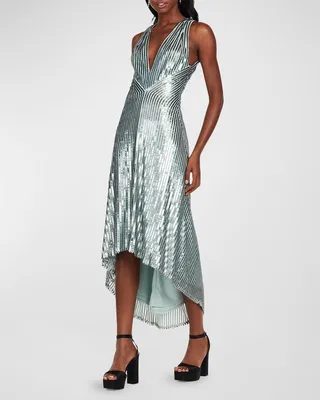 High-Low Sequin Halter Midi Dress