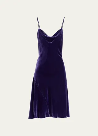 Asymmetric Cowl-Neck Velvet Nightgown