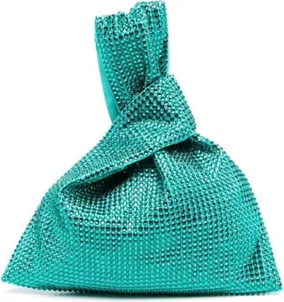 Light Blue Bag With Wrist Strap And All-over Crystal Embellishment In Stretch Viscose Woman
