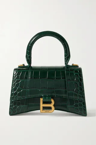 Balenciaga - Hourglass Xs Croc-effect Leather Tote - Green