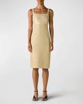 Strass Empire-Waist Metallic Knit Midi Dress