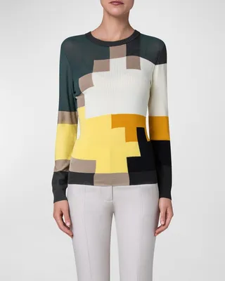 Yellow Daffodils Intarsia Ribbed Top
