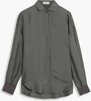 Bead-embellished silk-satin shirt