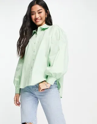 Miss Selfridge oversized poplin shirt in sage