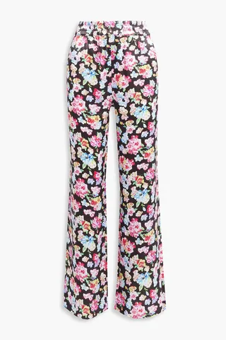 Floral-print satin pajama pants