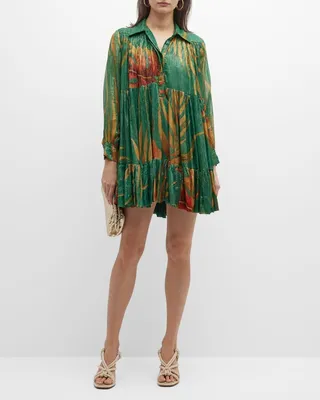 Prudance Shimmer Botanical-Print Mini Dress