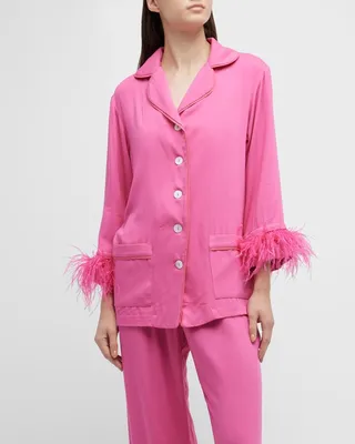 Party Cropped Feather-Trim Pajama Set