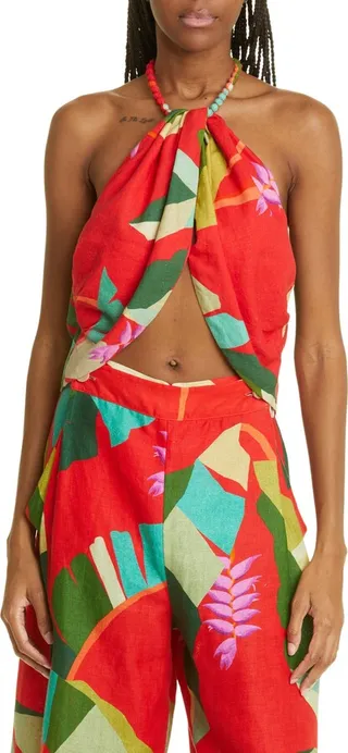Heliconia Tropical Print Tulip Hem Halter Top