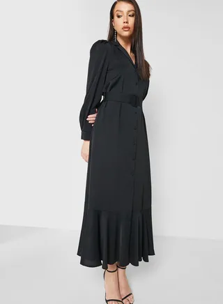 Button Down Soft Belted Dress