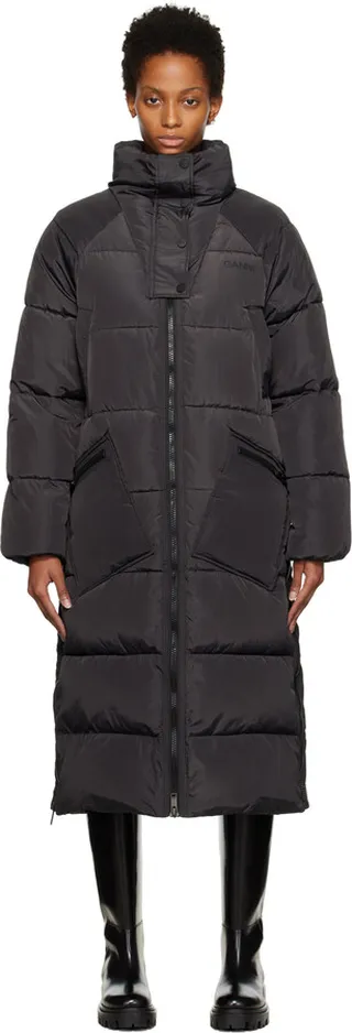 GANNI Black Tech Puff Insulated Coat