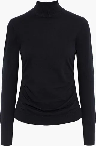 Luxe ruched knitted turtleneck sweater