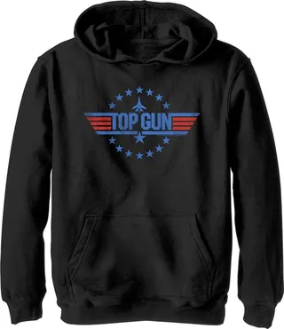 Boy's Top Gun Circle of Stars Logo Pull Over Hoodie - Black - Medium