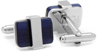 Silver Wrapped Navy Blue Catseye Cufflinks