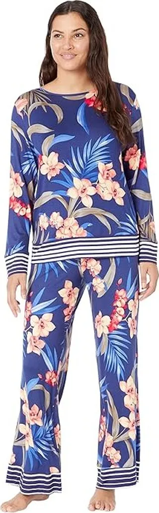 Tommy Bahama Long Sleeve Ankle Pants PJ Set (Navy Ground Floral) Women's Pajama Sets