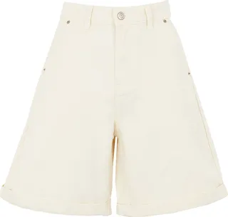 Organic Cotton Denim Wide-leg Bermuda Denim Shorts Ivory