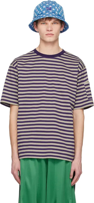 NEEDLES Purple Stripe T-Shirt