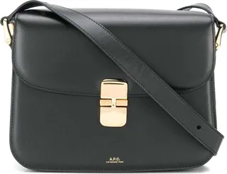 'sac Grace' Black Crossbody Bag With Logo Lettering Print In Leather Woman