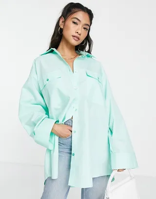ASOS DESIGN oversized shirt with wide cuff detail in mint