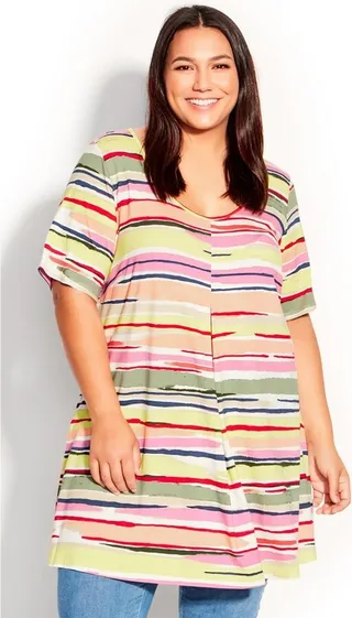 AVENUE | Women's Plus Size Liv Pleat Print Tunic - multi stripe - 14W