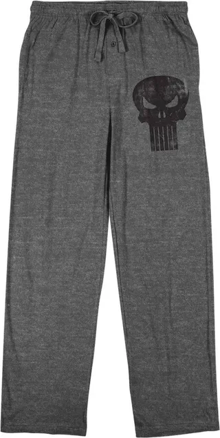 Marvel Universe Punisher Black Skull Men’s Graphite Heather Sleep Pajama Pants-Small