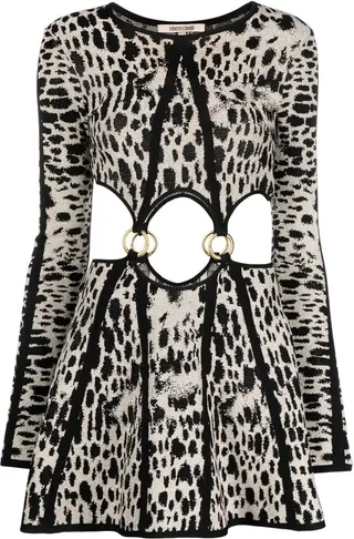 Leopard-Print Cut-Out Mini Dress