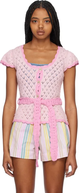 GANNI Pink Open Knit Cardigan