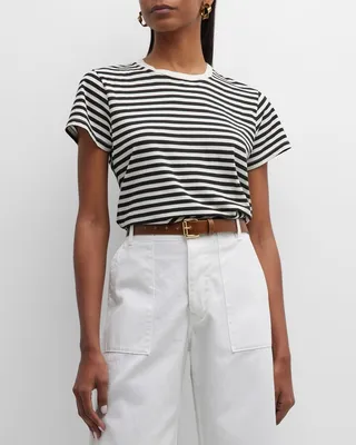 Lana Striped Short-Sleeve Cotton Crewneck T-Shirt